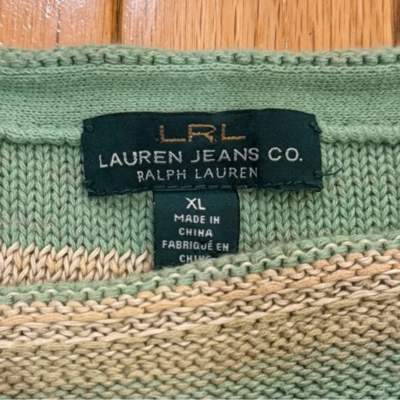Ralph Lauren LRL Jeans Red Green Stripe Aztec Boat Neck Sweater XL Cotton Linen - Picture 5 of 7